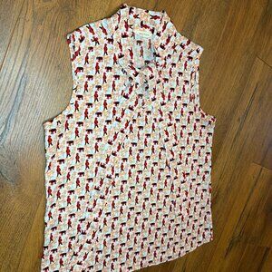 Newbury Kustom Sleeveless Tie-Neck Bear Print Top